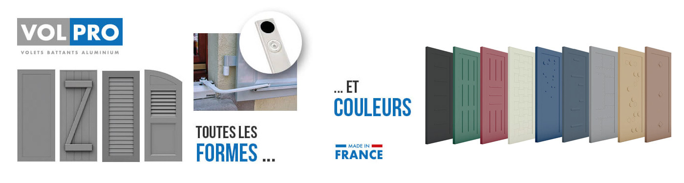 Exemples de formes et de couleurs de la gamme de volets battants VOLPRO